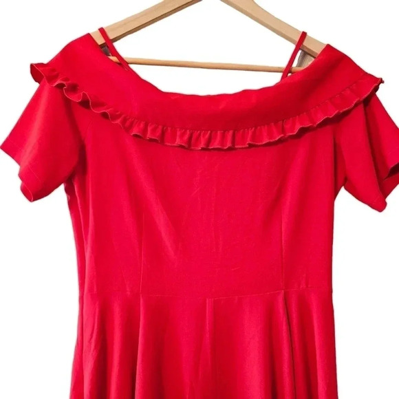 Molly Bracken Ruffle Short Sleeve Midi Casual Red Dress Size Medium. - Picture 10 of 13